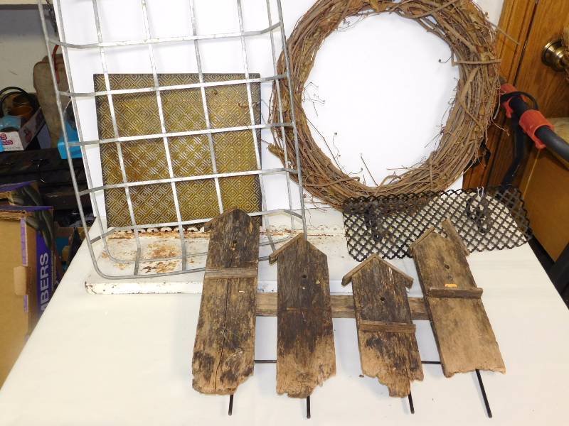 lot 173 image: Garden Art, metal basket & shelf
