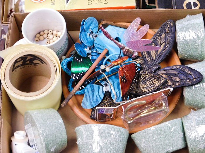 lot 247 image: box of crafting supplies garden butterfly theme