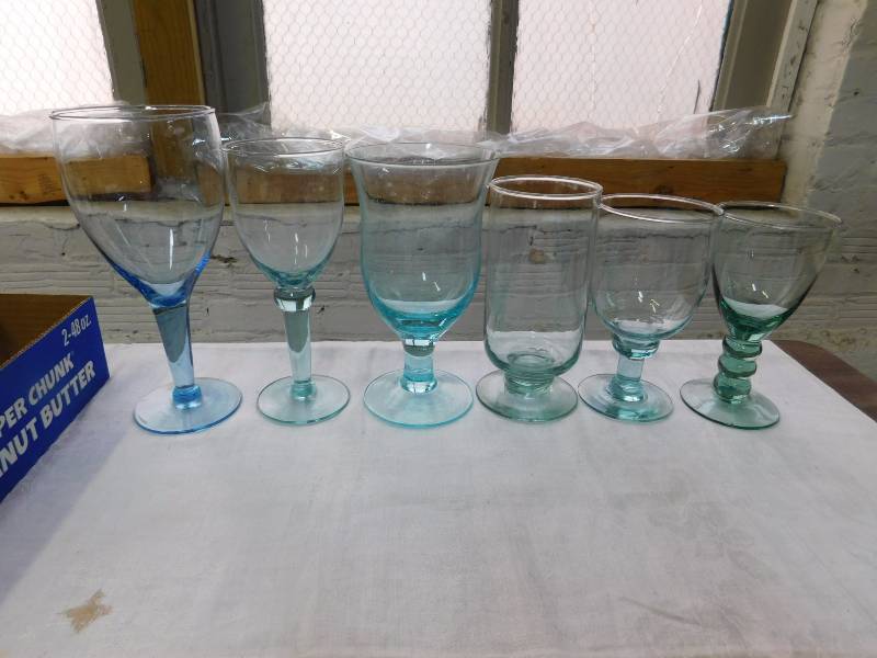 lot 87 image: 6 misc blue and green tint water goblets
