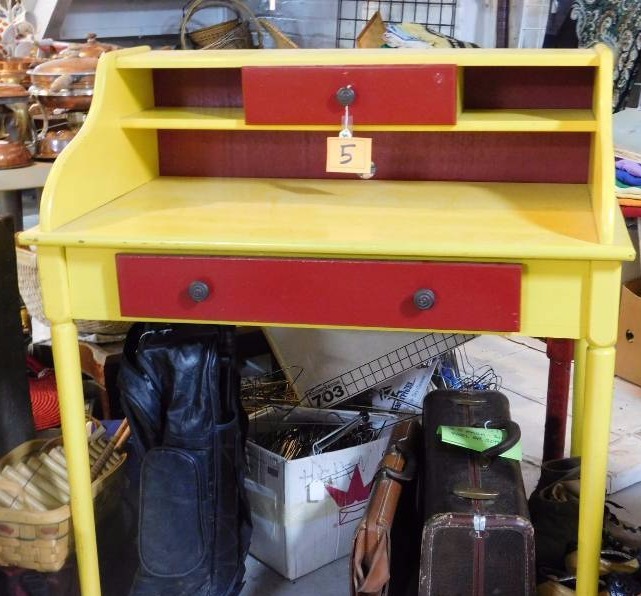 lot 155 image: cool yellow desk with red drawers