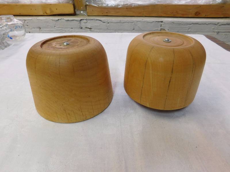 lot 9 image: 2 maple hat blocks for womens hats. Solid wood hat making tool