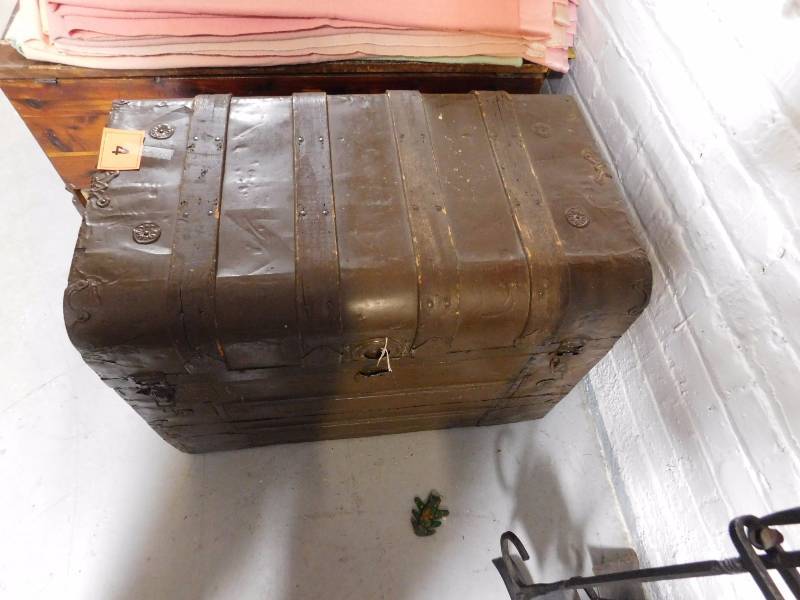 lot 4 image: vintage immigrant trunk the drawer tray is included no sweaters are included
