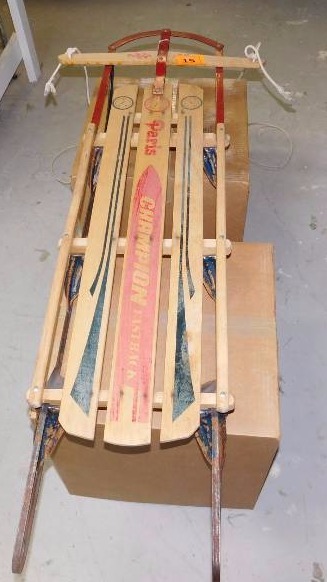 lot 15 image: Vintage wood and metal snow sled