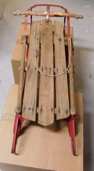 lot 16 image: Vintage wood and metal snow sled