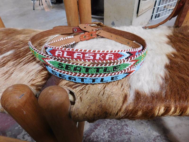 lot 136 image: 3 Native American beaded leather belts
