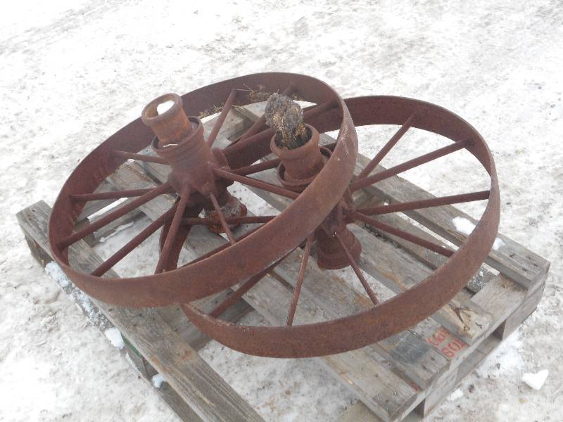 lot 8 image: (2) Vintage Steel Wheels
