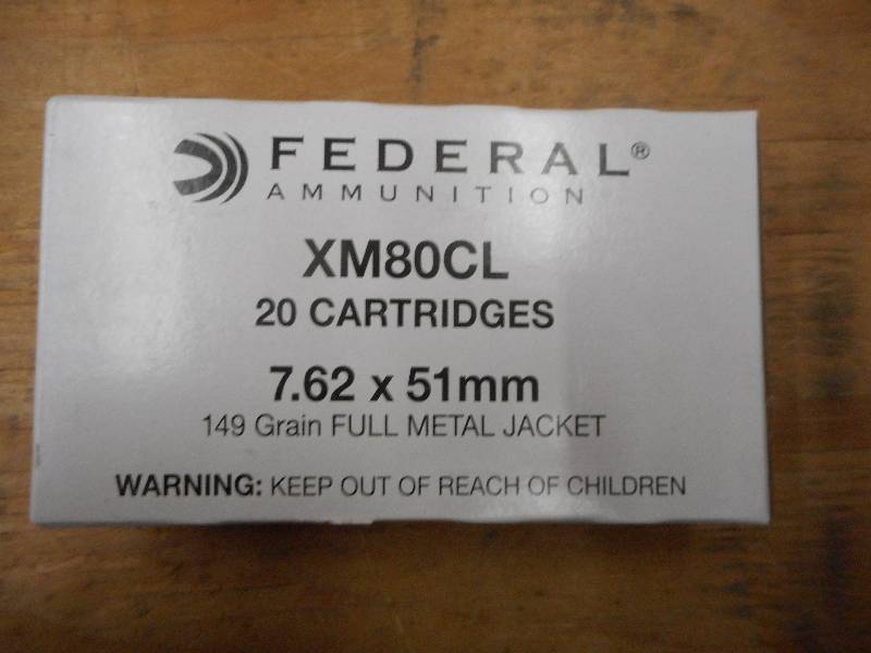 lot 1 image: (20) Rounds Federal XM80CL 7.62x51mm 149Grain FMJ (.308)