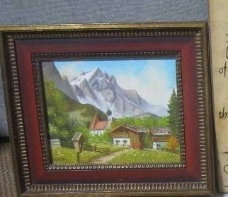 OIL PAINTING AND 2 WOOD PIECES OF ART