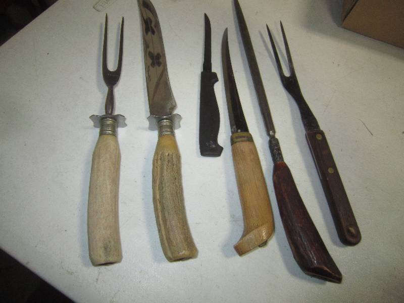 Carving Set - Evergreen, Sharpener, Misc Knives