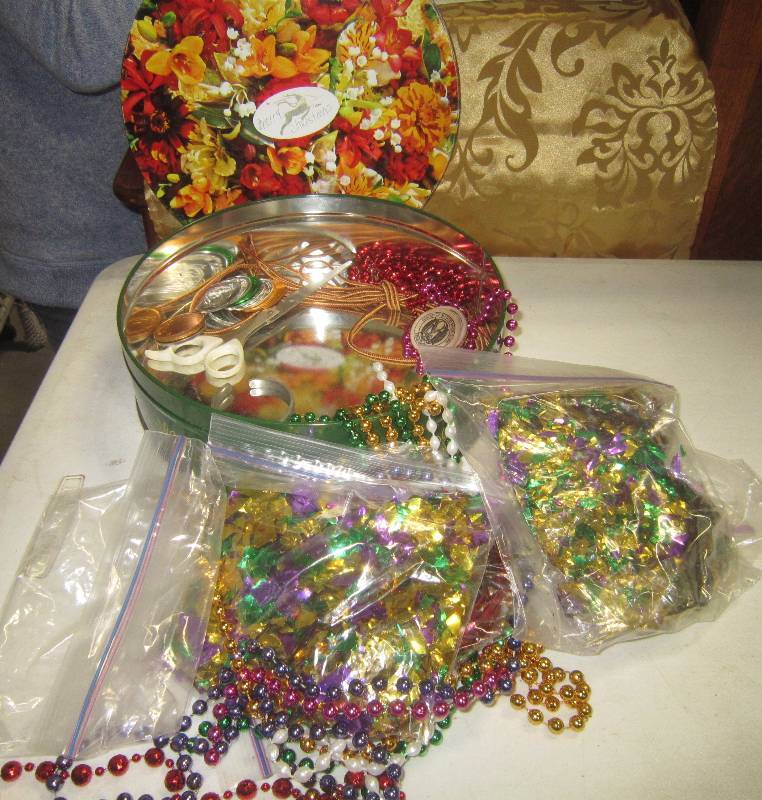 Tin Filled with Scissors and Beads and Confetti