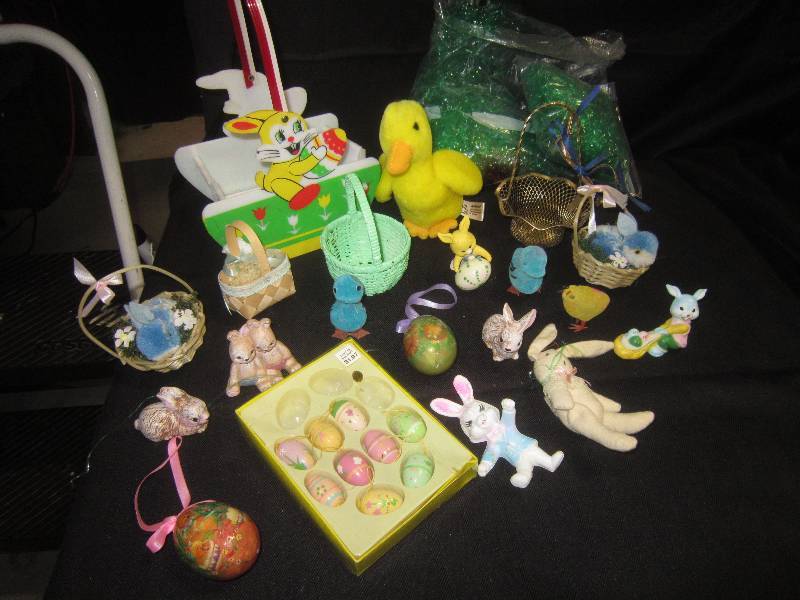 Lot of Easter, Grass, Old and New Bunnies, Eggs, Misc