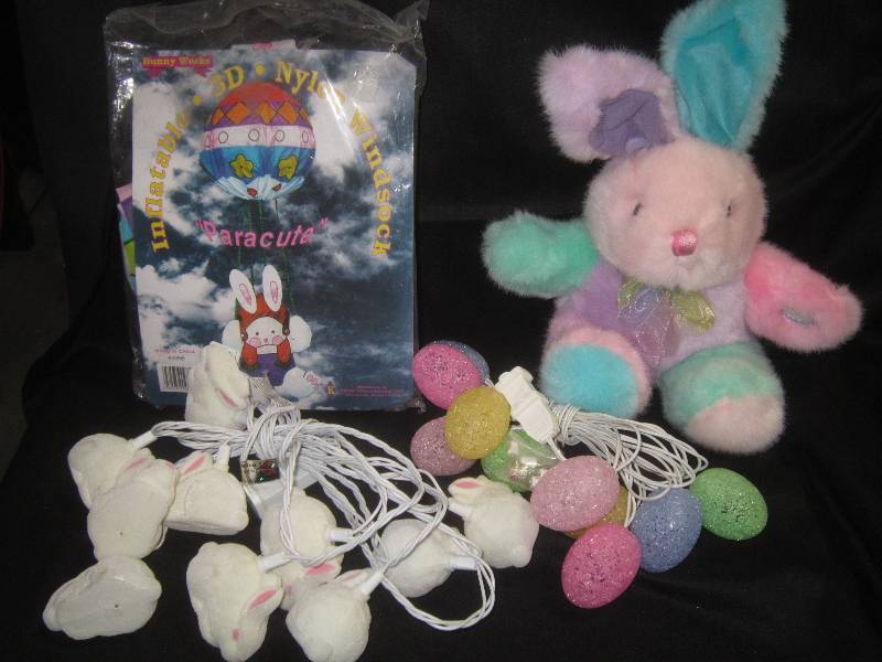 Easter Lot Inflatable Bunny windstock 2 sets lights, One set of Bunnies, 1 set Lg Easter Bunny