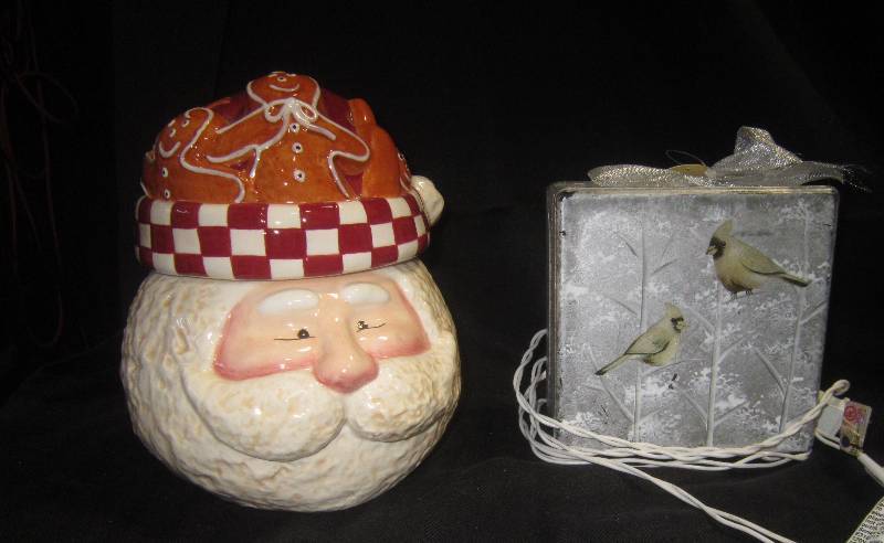 Santa Gingerbread Cookie Jar, Lighted Cardinal Box (Asis)