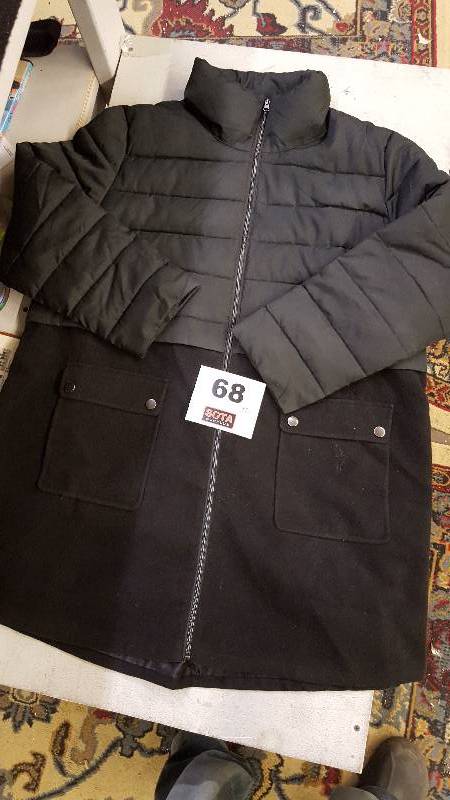 KC Collection Womens Mixed Media Coat  Black 2X