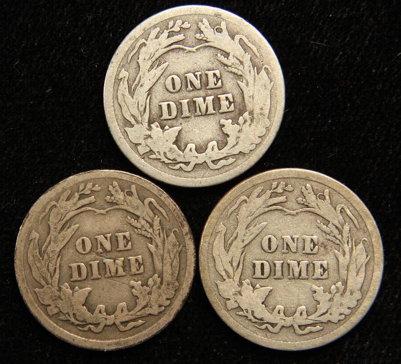 GROUP OF 3 SILVER BARBER DIMES