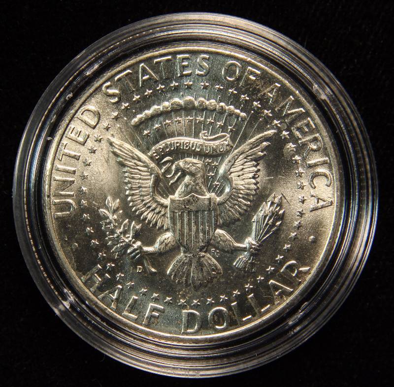 1964-D KENNEDY SILVER HALF DOLLAR UNC. IN AIRTITE HOLDER