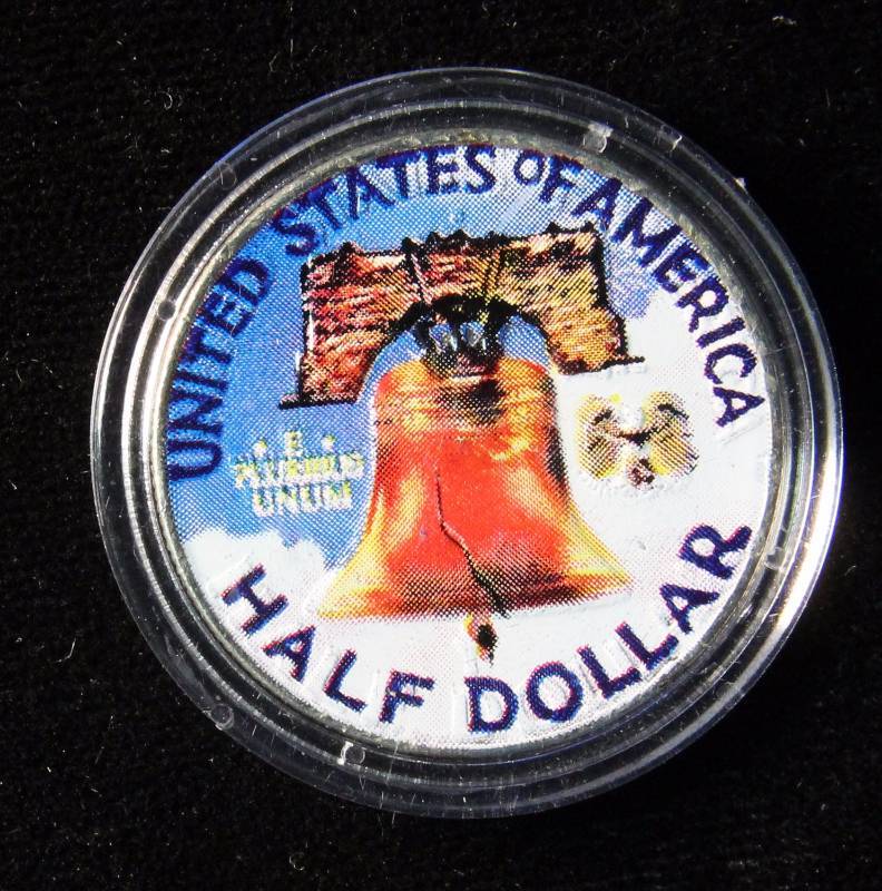 1957-D FRANKLIN SILVER HALF DOLLAR COLORIZED IN AIRTITE