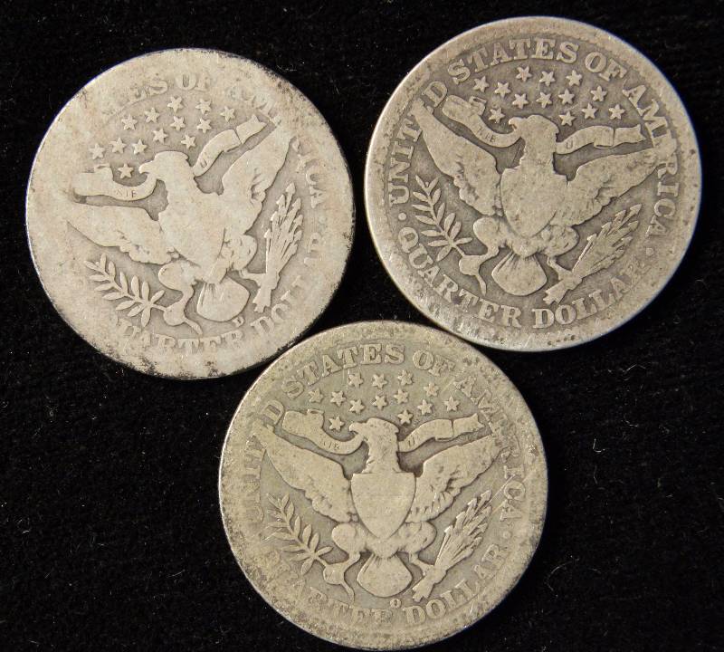 GROUP OF 3 BARBER SILVER QUARTERS