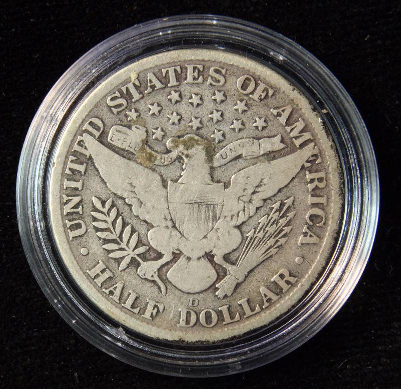 1915-D BARBER SILVER HALF DOLLAR IN AIRTITE HOLDER
