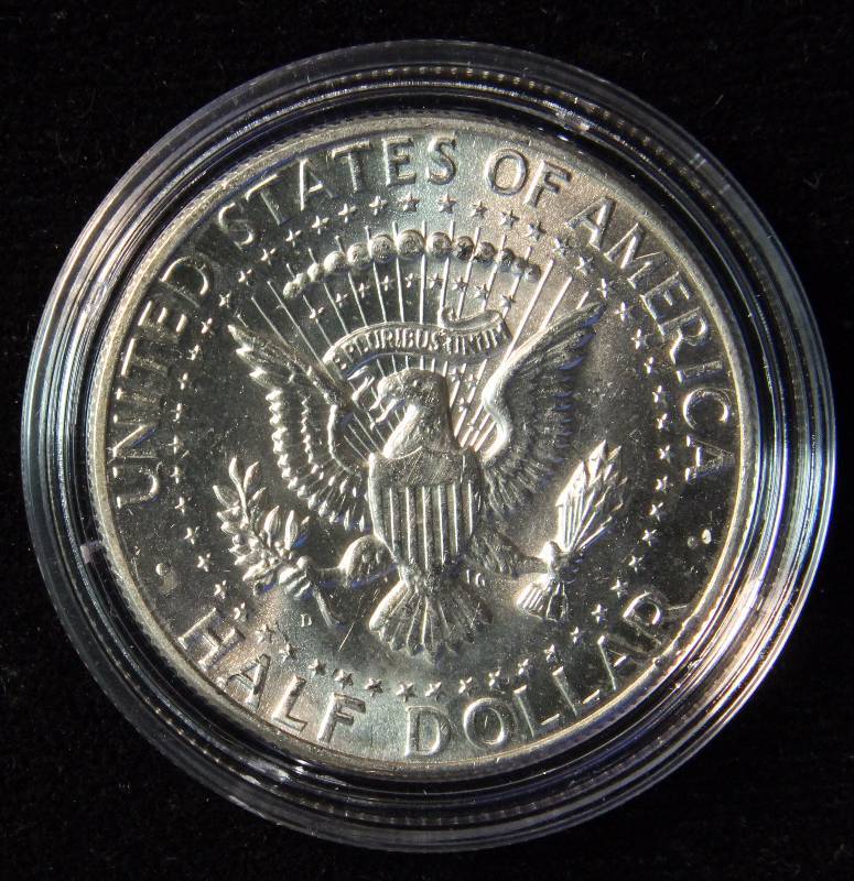 1964-D KENNEDY SILVER HALF DOLLAR UNC. IN AIRTITE HOLDER