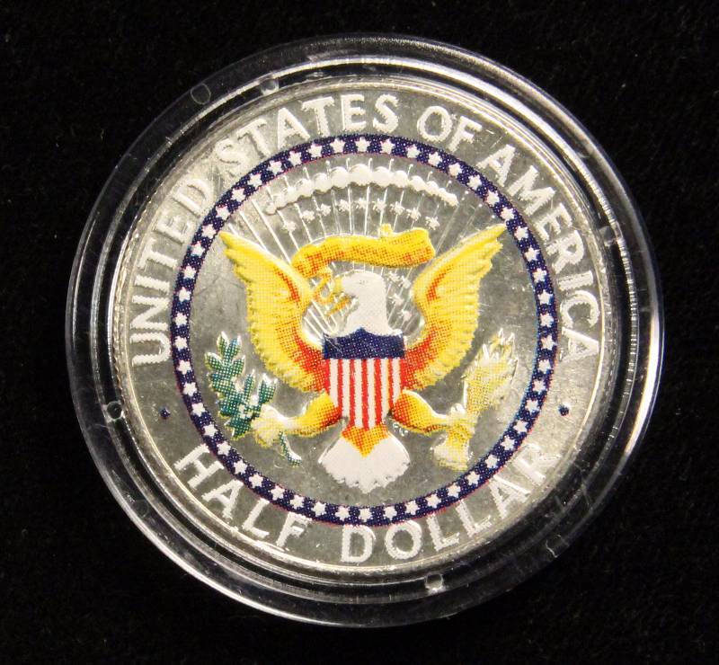1964 KENNEDY SILVER HALF DOLLAR COLOR ENHANCED IN AIRTIGHT HOLDER