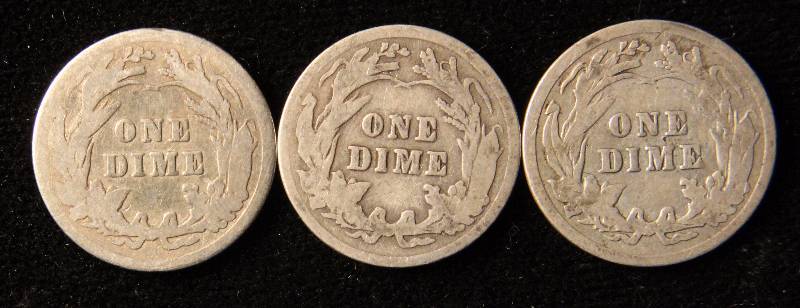 GROUP OF 3 SILVER BARBER DIMES