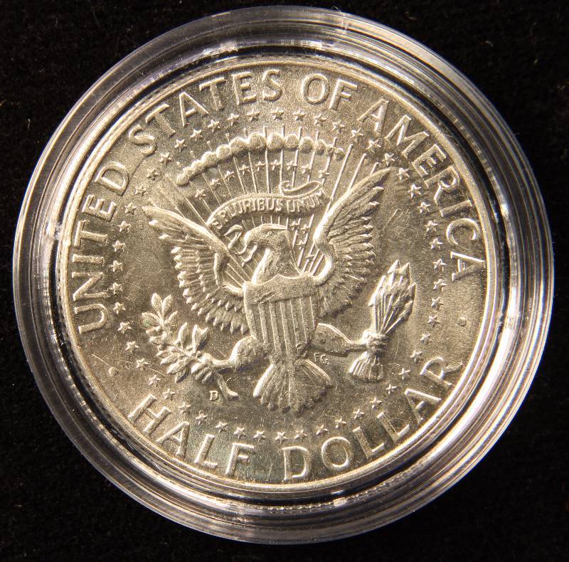 1964-D KENNEDY SILVER HALF DOLLAR UNC. IN AIRTITE HOLDER