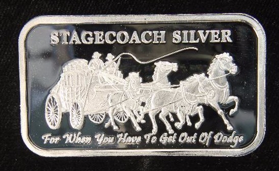 1 TROY OZ. .999 FINE SILVER STAGECOACH BAR (4 X 14 CRACKER)