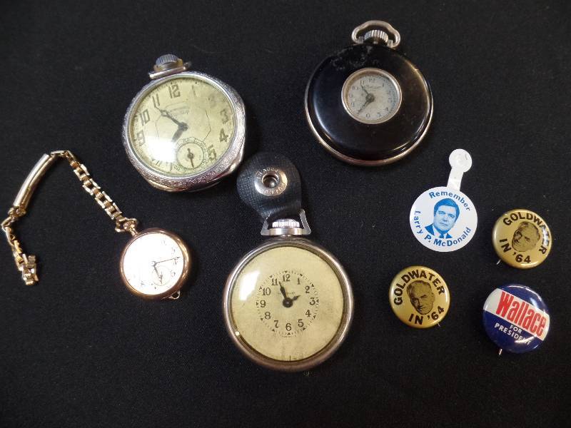 Pocket watch Lot with Vintage Political Button