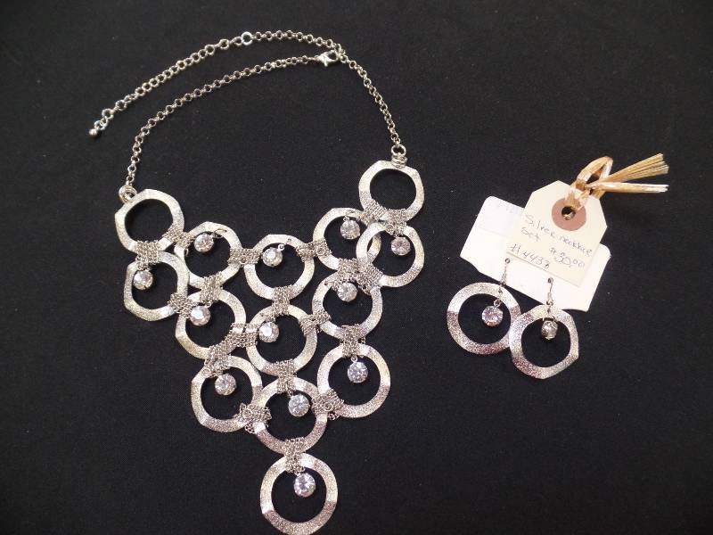 Fancy Silver and Crystal EarringNecklace Set