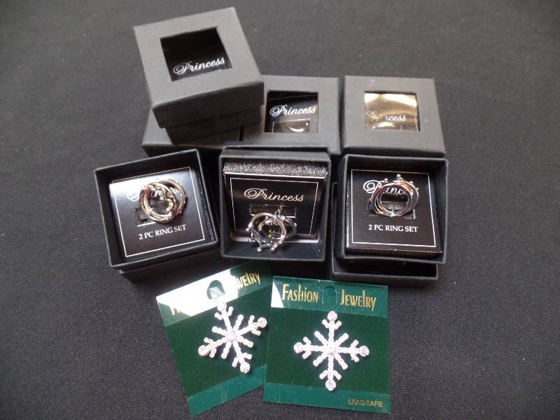 Silver Rings and Crystal Snowflake Pins