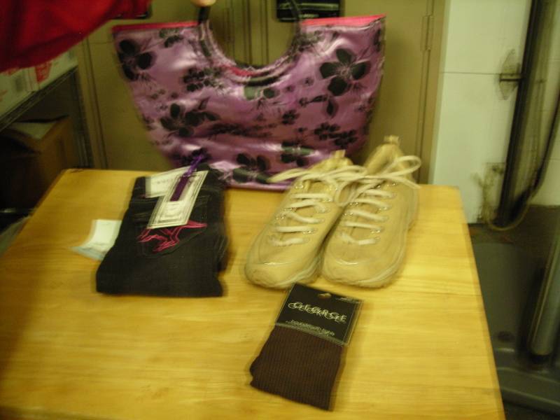 New Little Girl Jeans Size 5, Sketchers Size 6, Tights, Hand Bag