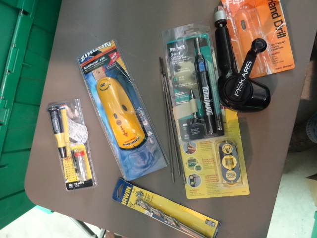 lot 16 image: NEW Tool Lot incl Zircon Stud Sensor, Precision Screw Driver Set, Hand Drill, Chain Saw Files, Manual Stud Finder and more