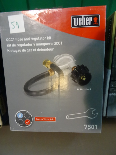 lot 54 image: NEW Weber QCC1 Propane Hose and Regulator pn 7501