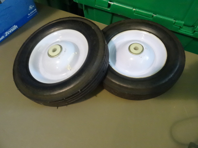 lot 80 image: NEW Qty 2 Utility Wheels Solid Rubber with Hub 8 In Diameter