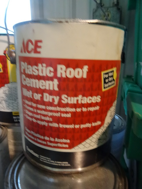 lot 105 image: NEW Qty 14 Cans Plastic Roof Cement for Wet Or Dry Surfaces 1 gal ea