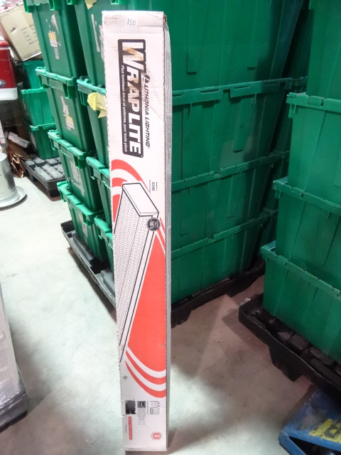 lot 150 image: NEW Lithonia Wrap Light 4 ft Fluorescent Light 2 Bulb, T8, 0 degree start 127N4C