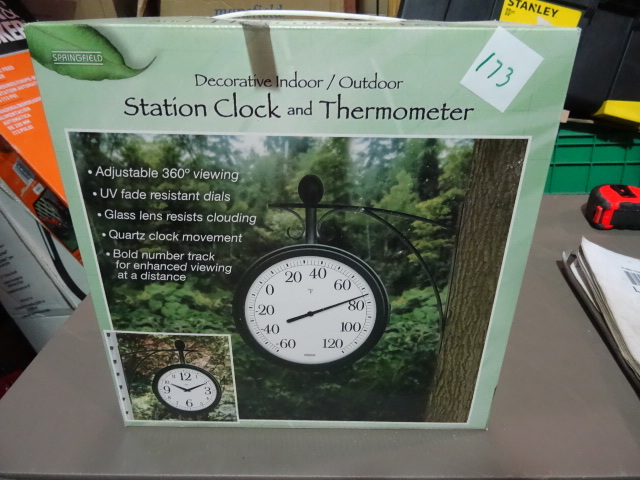 lot 173 image: NEW Springfield Decrative Indoor  Outdoor Station Clock and Thermometer