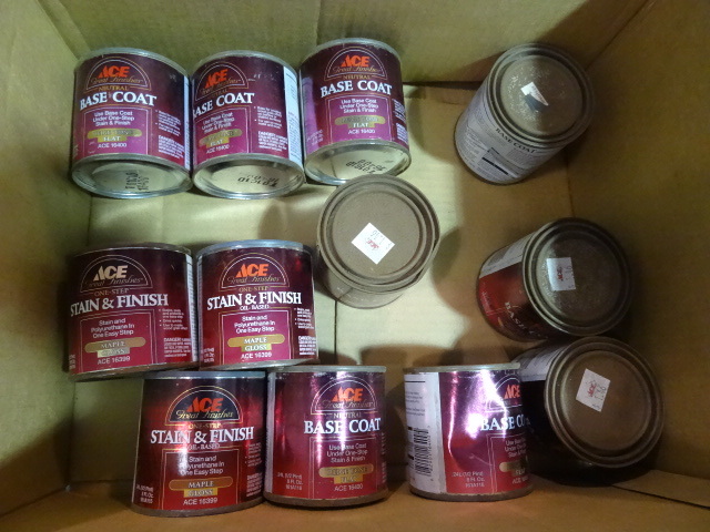 lot 177 image: NEW Qty 12 cans ACE Brand Neutral Base Coat and Stain 1  2 pt ea