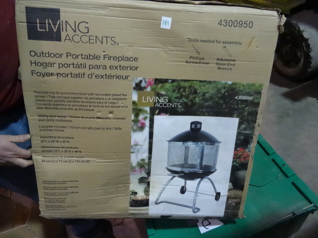 lot 189 image: NEW Living Accents Outdoor Portable Fireplace ACE pn 4300950 Please Inspect To Verify All Hardware Is Included