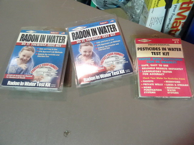 lot 218 image: NEW Qty 3 Water Contaminent Testing Kits 1 Pesticide Test and 2 x Radon in Water Test