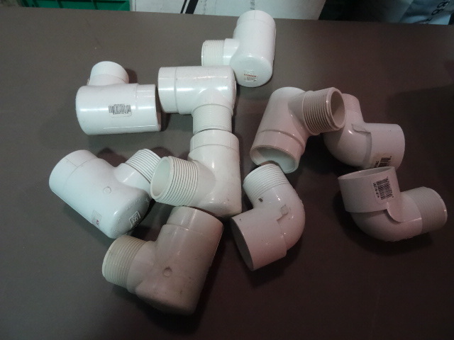 lot 222 image: NEW Qty 10 PCV Pipe Fittings 90 degree 1.5x1.5 in weld x thread