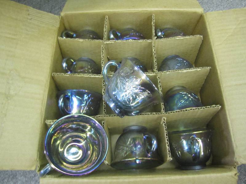 lot 326 image: Set of blue carnival glass cups...