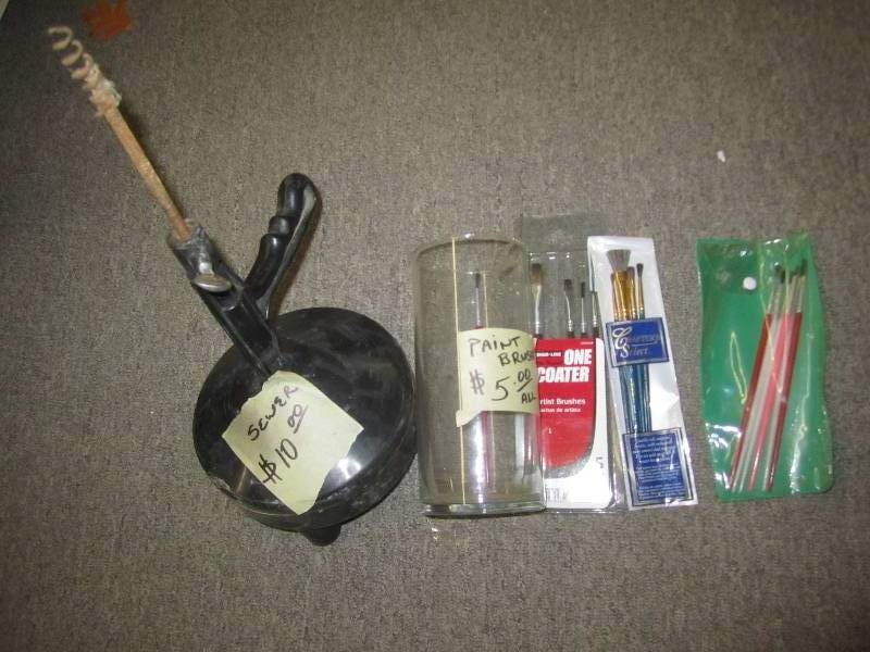 lot 501 image: Drain snake and paint brushes...