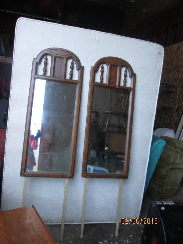 lot 132 image: pair of wood framed mirrors with le...