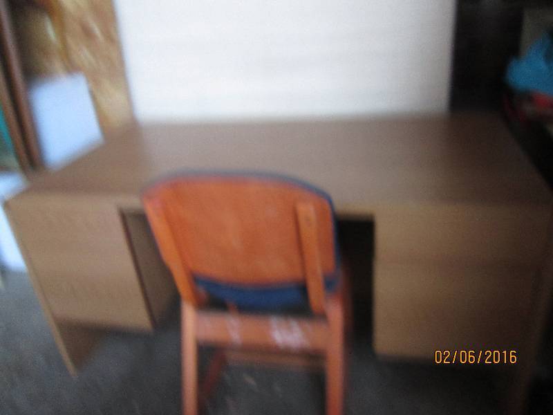 lot 134 image: heavy wood desk with chair 5 wide ...