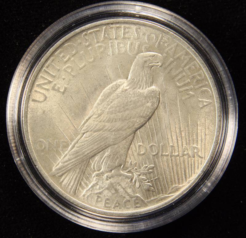 1922 PEACE SILVER DOLLAR WITH DOUBLED PROFILE AU IN AIRTITE HOLDER