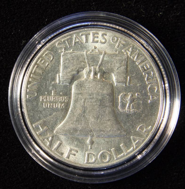 1949-D FRANKLIN SILVER HALF DOLLAR AU IN AIRTITE HOLDER