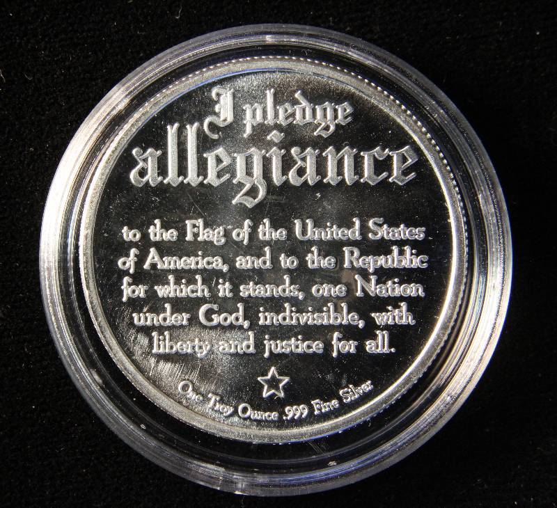 1 TROY OZ. .999 FINE SILVER EAGLE PLEDGE OF ALLEGIANCE DESIGN IN AIRTITE HOLDER