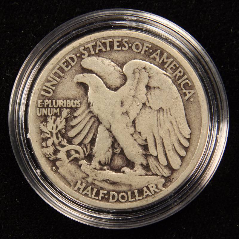 1928-S WALKING LIBERTY SILVER HALF DOLLAR FINE IN AIRTITE HOLDER